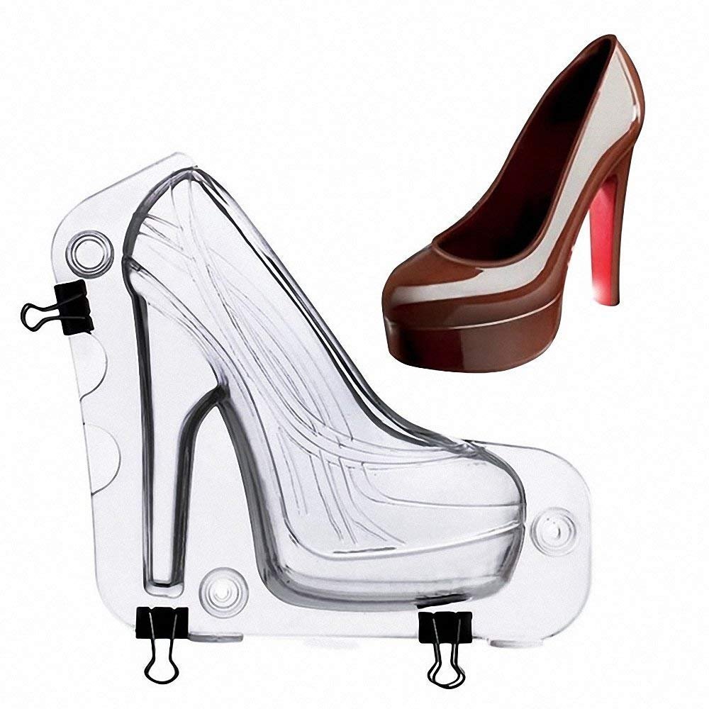 Comkit Large Life Size 3D Plastic High Heel Shoe Mold for Chocolate Fondant Candy Sugar Wedding Birthday Cake Topper Decorating, 7.5" x 7" x 2.7", Transparent