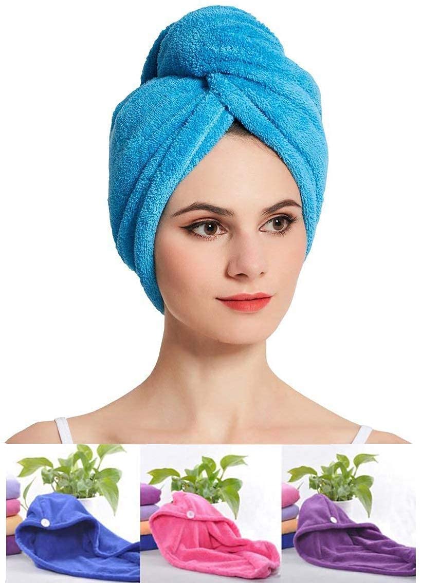 Sellsworld Quick Turban Hair-Drying Absorbent Microfiber Towel/Dry Shower Caps/Bathrobe Hat/Magic Hair Wrap for Women (Multi Color) (2)