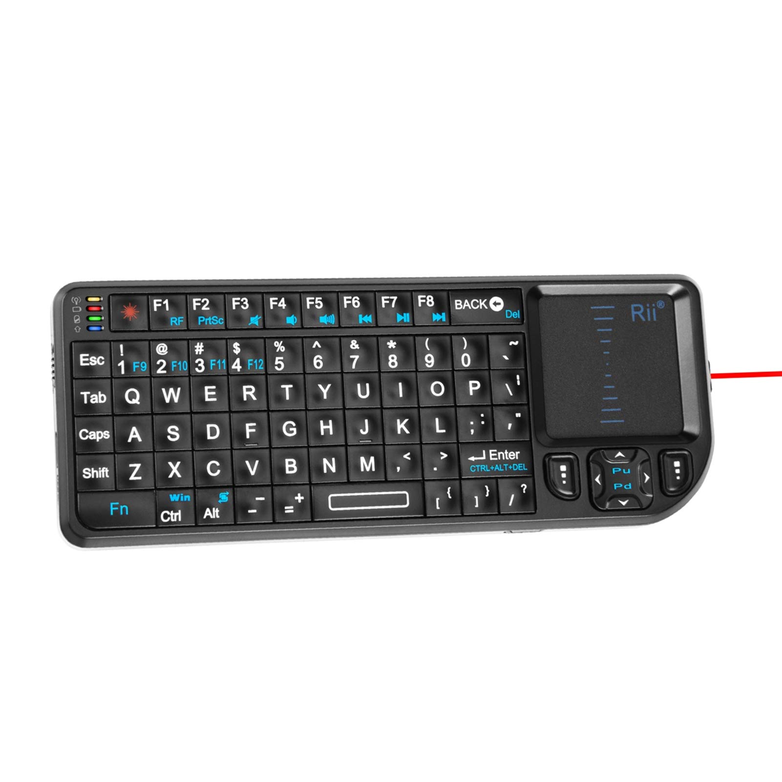 RiiMini Wireless Keyboard with Touchpad＆QWERTY Keyboard,Support Bluetooth ＆2.4G Connection,Built-in Laser Pointer, Backlit Portable Keyboard Wireless with Remote Control, X1-BT Black.