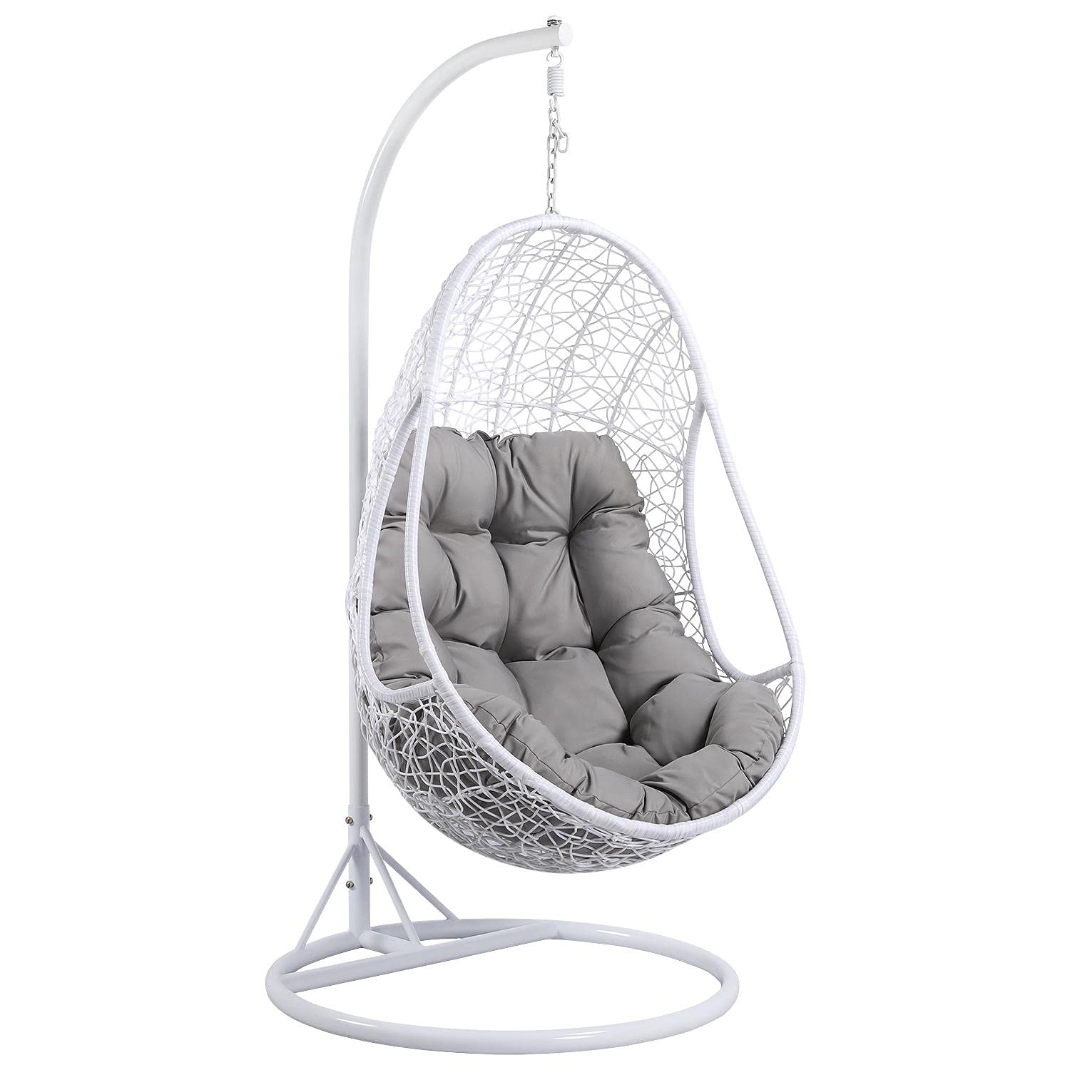 Yaheetech Hammock Chair Rattan Swing Chair, Hammock Chair Garden Swing Chair Patio Hanging Chair Indoor/Outdoor with Soft Cushion Armrest Design White