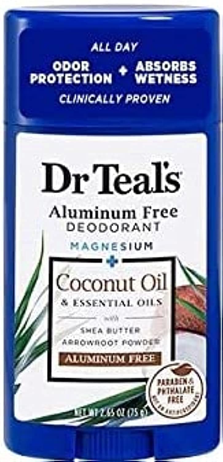 Dr Teal's Aluminum Free Deodorant Stick For Unisex Magnesium + Coconut Oil & Essential Oils, 75g | Paraben & Phthalate Free Roll On for Odour Protection & Absorbs Wetness