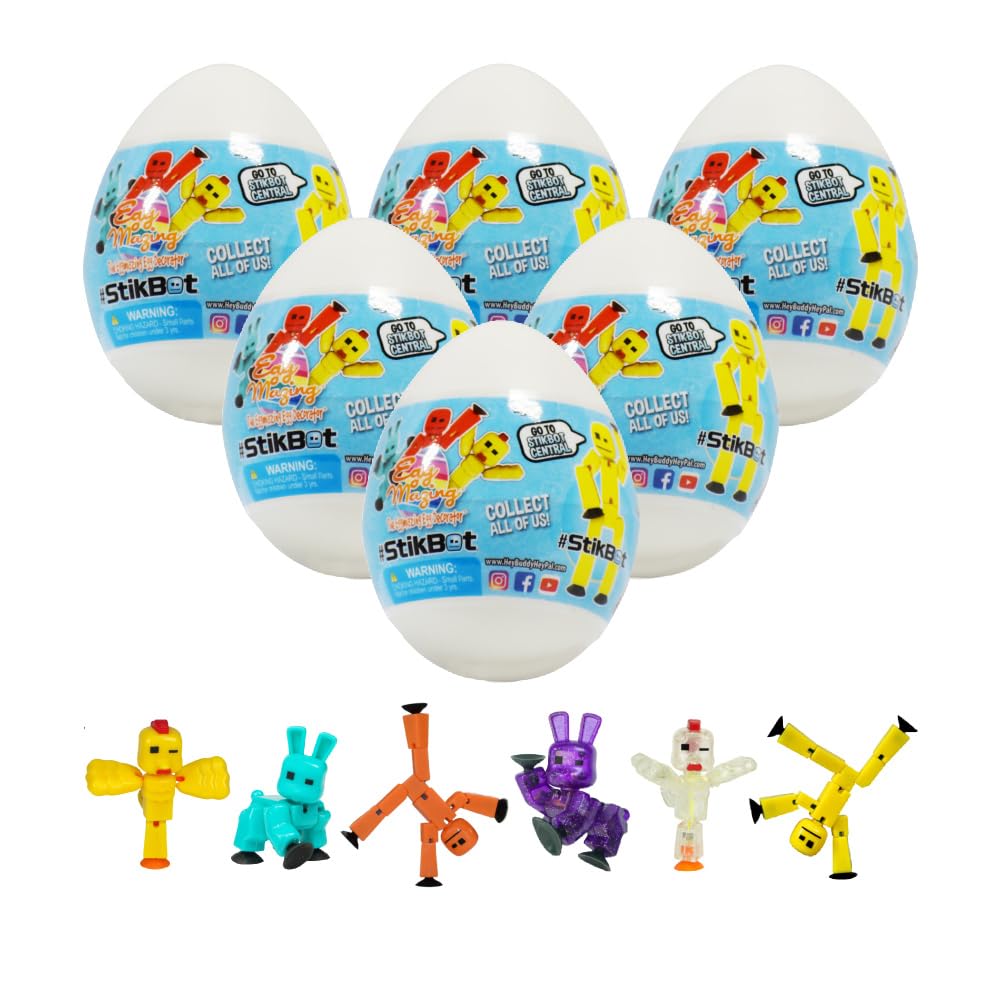 The EggMazing StikBot Egg - for The EggMazing Easter Egg Decorating Spinner - Toy Plastic Egg with Mystery StikBot - 6 Eggs Compatible with All EggMazing Egg Decorators [Styles/Colors May Vary]