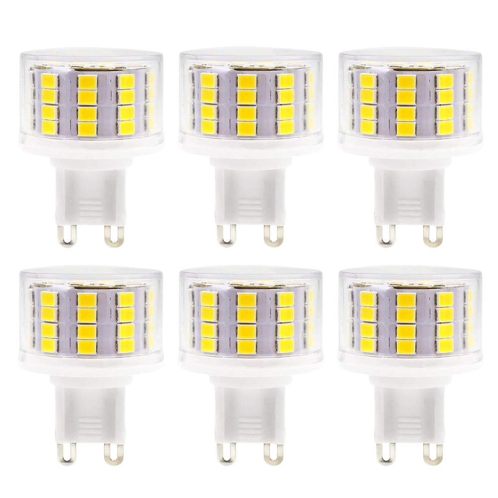 6 Pack G9 5W LED Light Bulbs, 52 Led Chips, Equivalent to 50W Halogen Bulbs, 500LM, 6000K Cool White, 360° Beam Angle, AC 220-240V, Non-Dimmable,