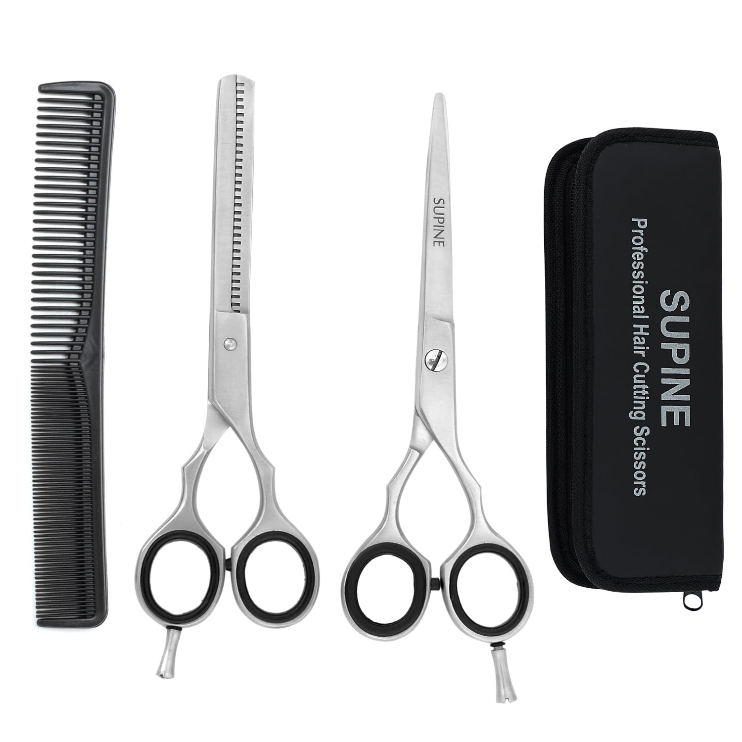 6.5” Professional Scissor Edge Barber Hair Cutting Sharp Grooming Hair Cutting Thinning Shears Kit 3 Pcs, No Split ends, Chrome Finishing Magnetic Stainless Steel Shears for Salon,Men,Women,Dressing