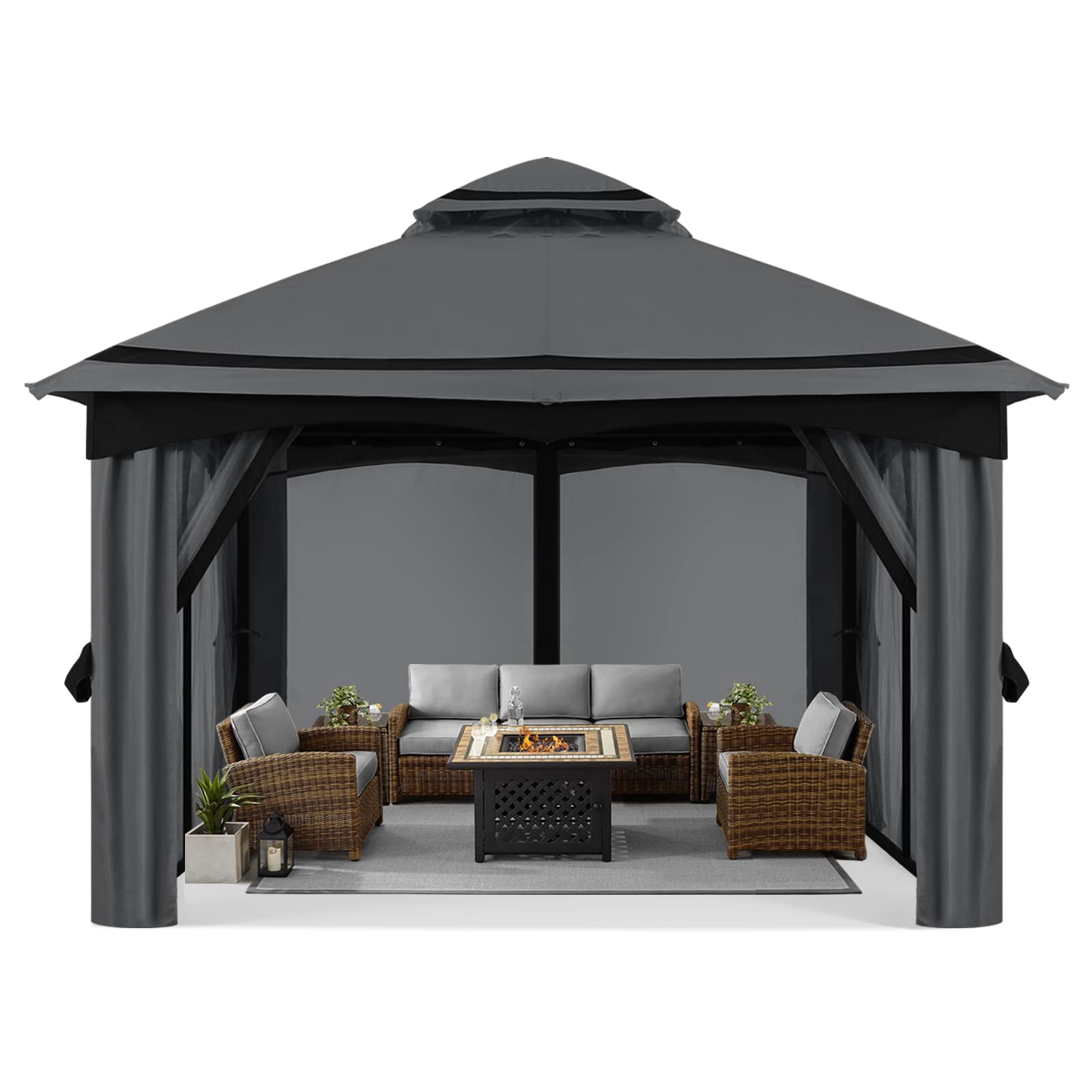 MASTERCANOPY 3x3M Outdoor Patio Gazebo with Mosquito Netting for Backyard, Patio, Garden Dark Grey