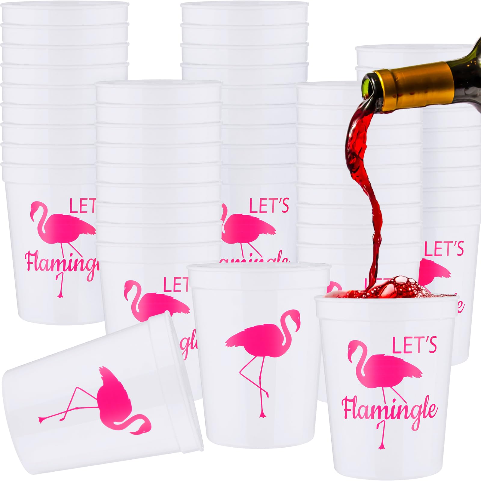 Sabary 32 Pcs Let's Flamingle Cups 16 oz Stadium Reusable Party Cups for Flamingo Party Supplies, Birthday Party, Bachelorette Party, and Bridal Showers (White)