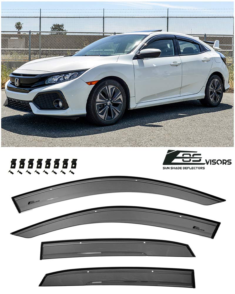 Extreme Online StoreReplacement for 2016-2021 Honda Civic Hatchback Models | EOS Visors JDM Real Mugen Clip-ON Style Smoke Tinted Side Vents Rain Guard Window Deflectors DWV-V113