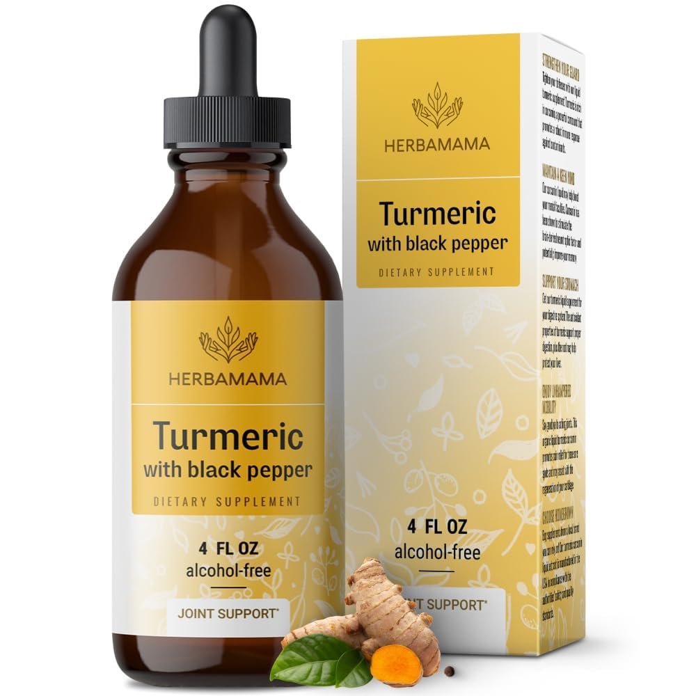 HERBAMAMATurmeric Extract Tincture- Liquid Turmeric Curcumin with Black Pepper Joint Health Supplement - Vegan Turmeric Joint Support Drops - Alcohol & Sugar-Free, 21-Day Supply