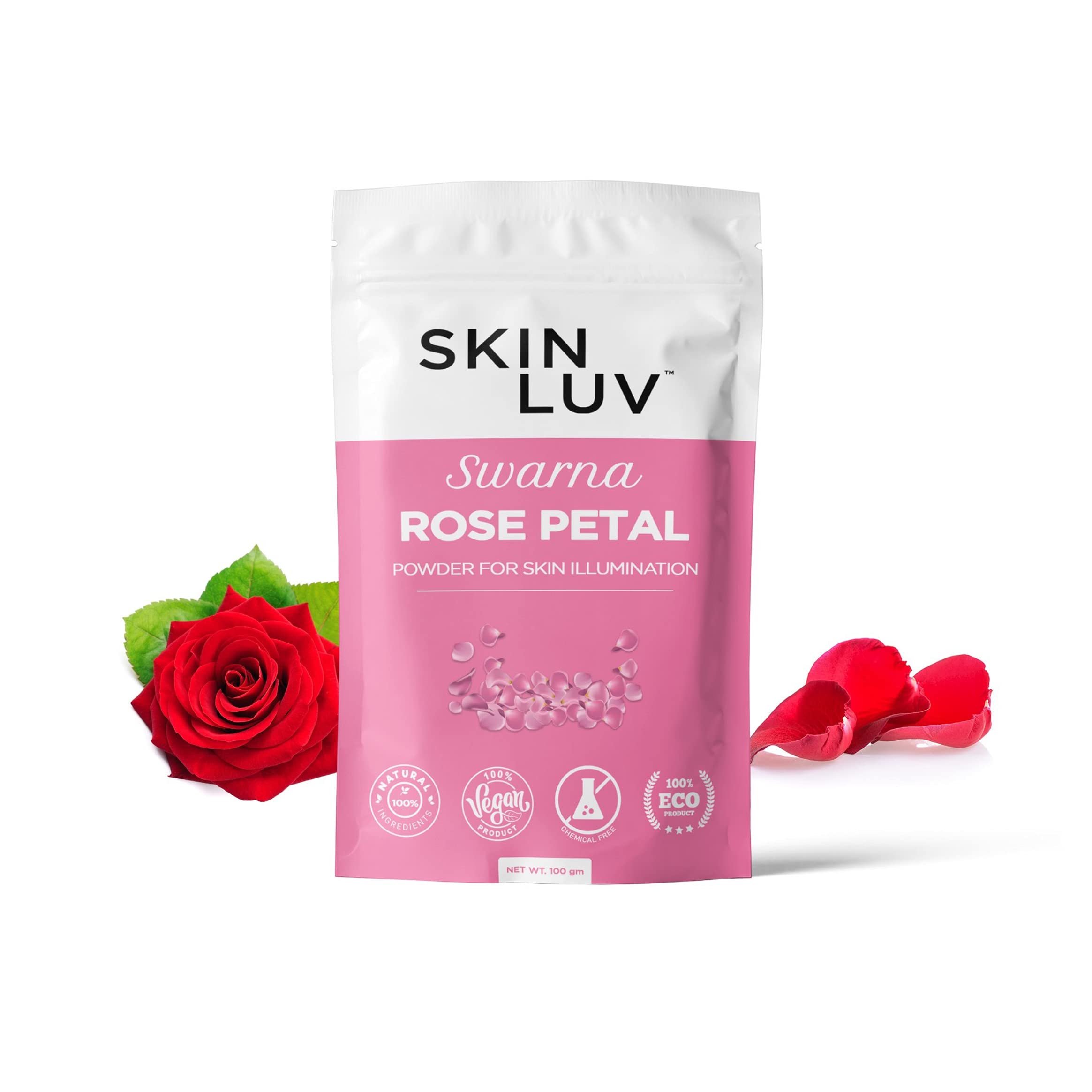 SKINLUV Swarna 100% Pure & Natural Rose Petal Powder For Skin Illumination, Vegan, Chemical Free Herbal Face Pack, Organic Hair Mask, Powder For women & Men 100gm