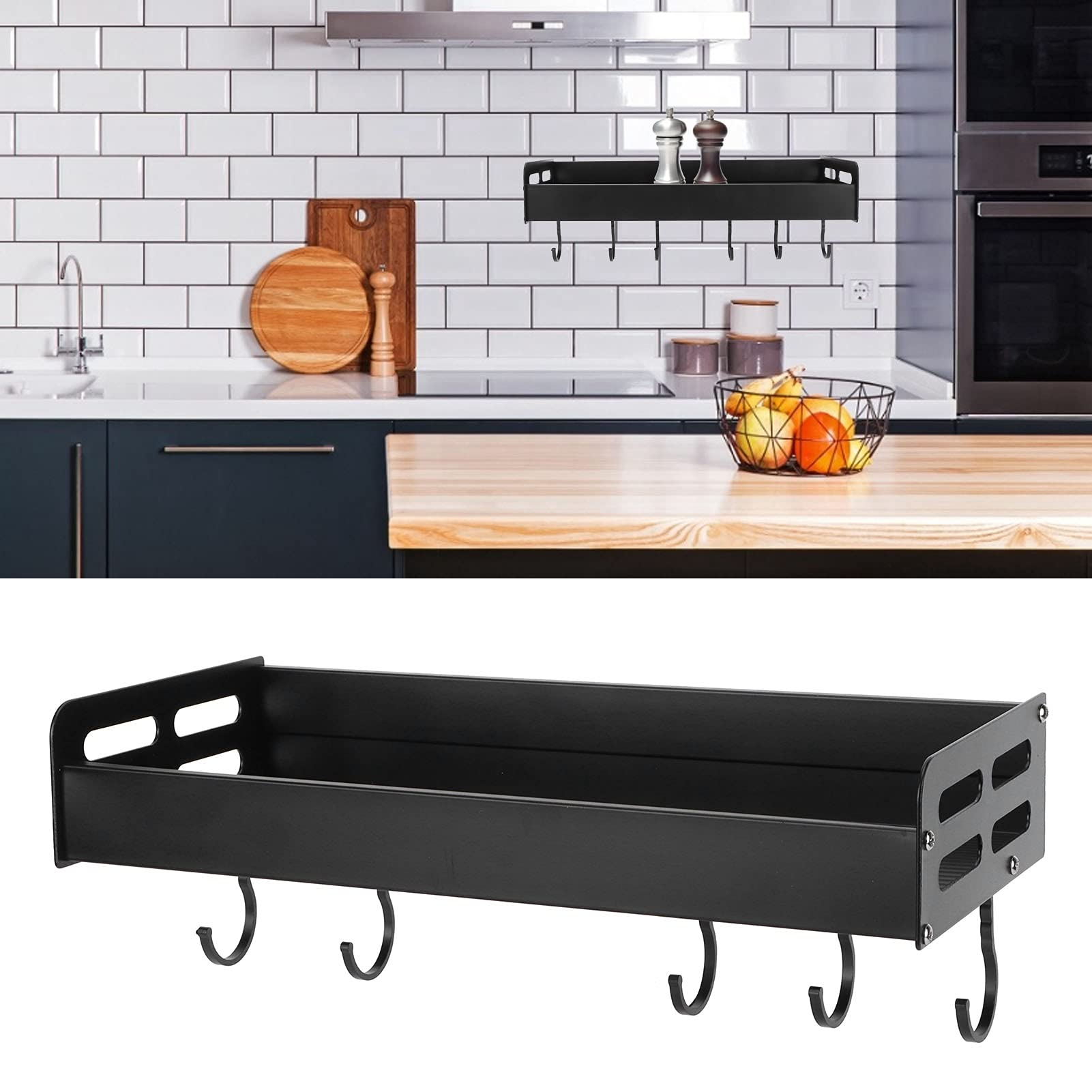 Spice Rack, Kitchenware Seasoning Organizer Multi‑purpose Space Aluminum Black Wall-mount for Kitchen