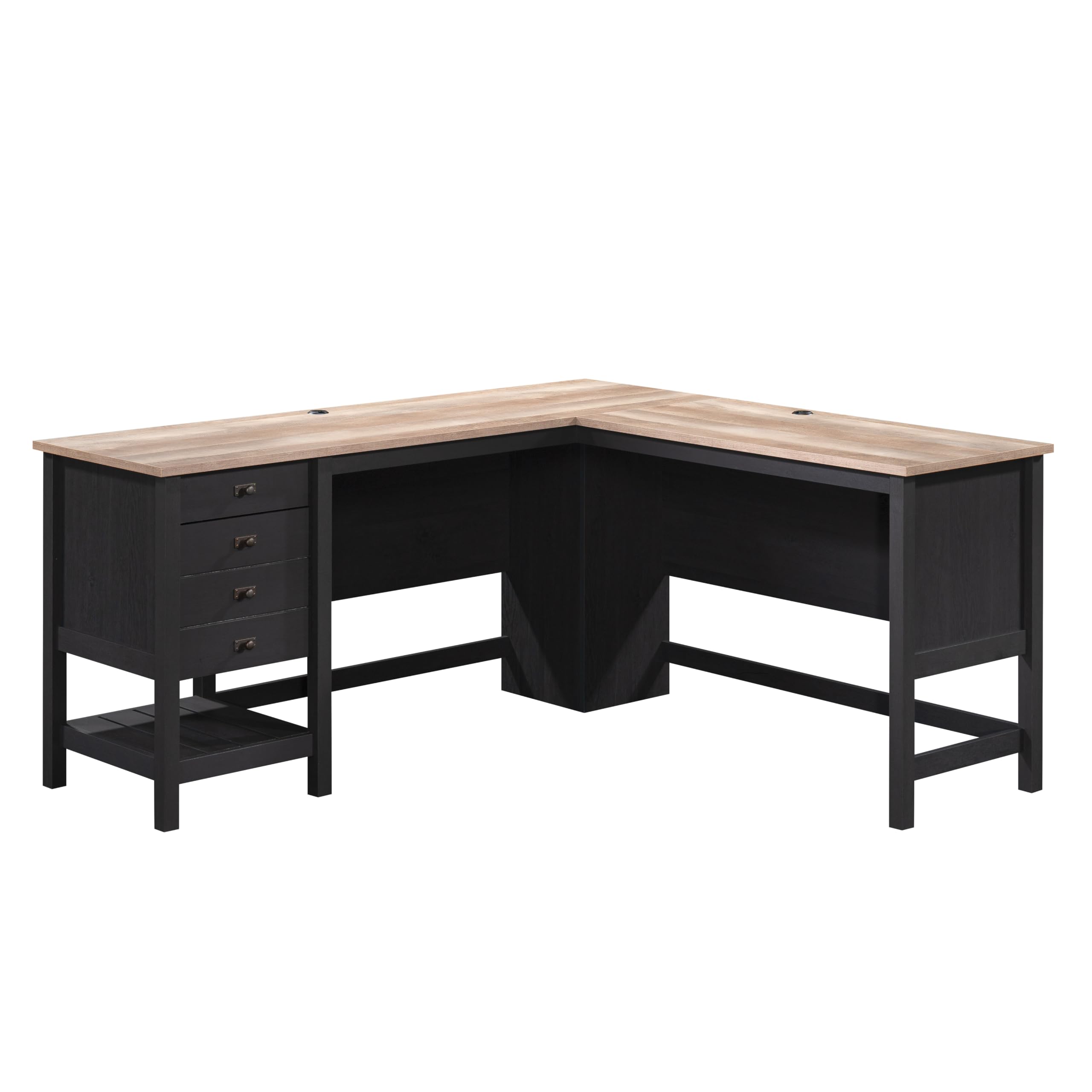 SauderCottage Road L-Shaped Desk with Drawers in Raven Oak, Raven Oak Finish