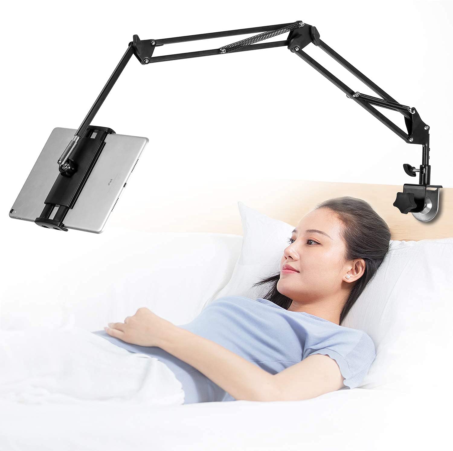 MKL Tablet Stand Adjustable,Foldable Tablet Stand for Bed,Aluminum Universal Flexible Tablet Holder with 360 Degree Rotation for iPad/iPhoneX/iPad Pro,or Other 4~13.5 Inches Devices (BLACK)