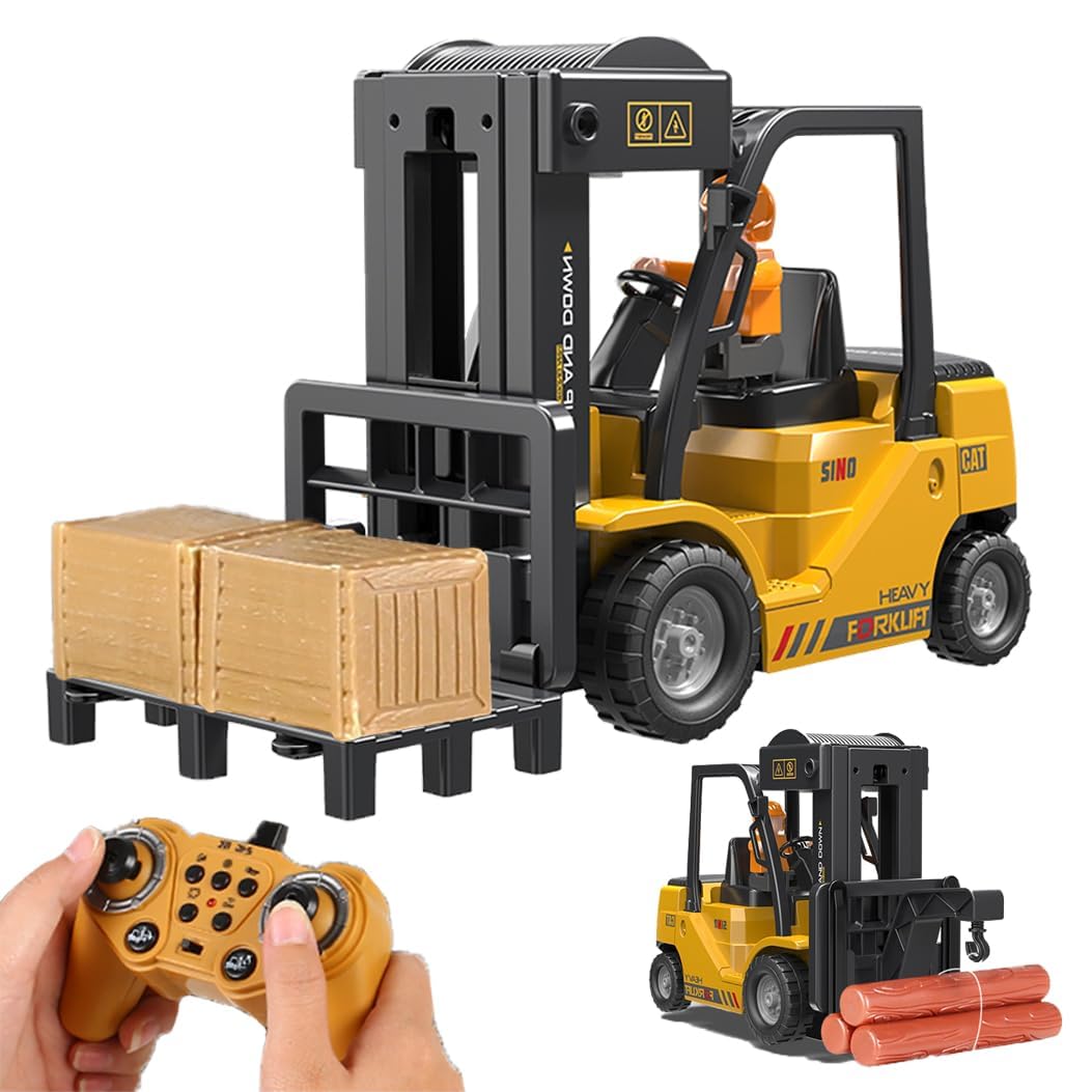 2.4Ghz Remote Control Forklift Cranes 2 in 1 RC Forklift Truck, 6 Channel 2 Mode Channel Remote Control Crane with Spray Sound and Lights, 1:24 Scale Construction Truck Toy Gift for Kids for 3-7