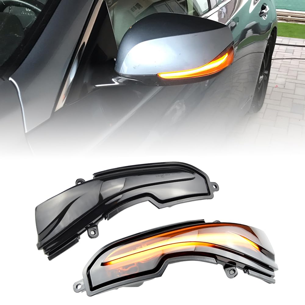 2pcs Dynamic Sequential Blink LED Side Mirror Turn Signal Light Assembly Compatible with In-finiti Q30 Q50 Q60 Q70 QX30 QX50 QX60 QX70