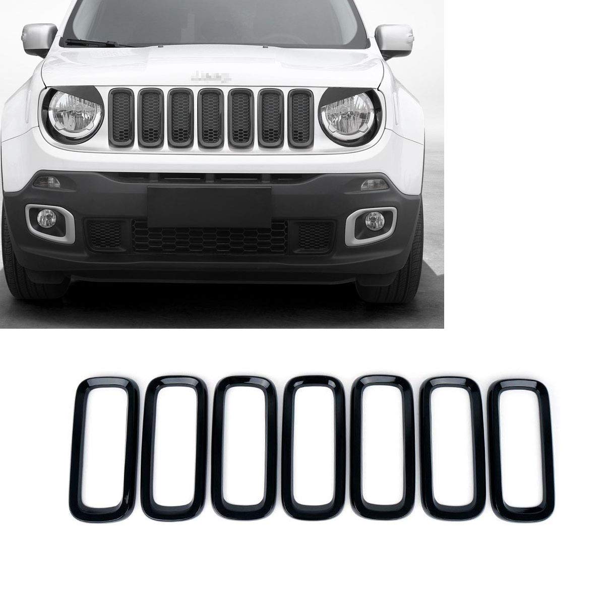 7pcs Black ABS Front Grill Guard Grille Insert Cover Trim for 2015 2016 2017 Jeep Renegade