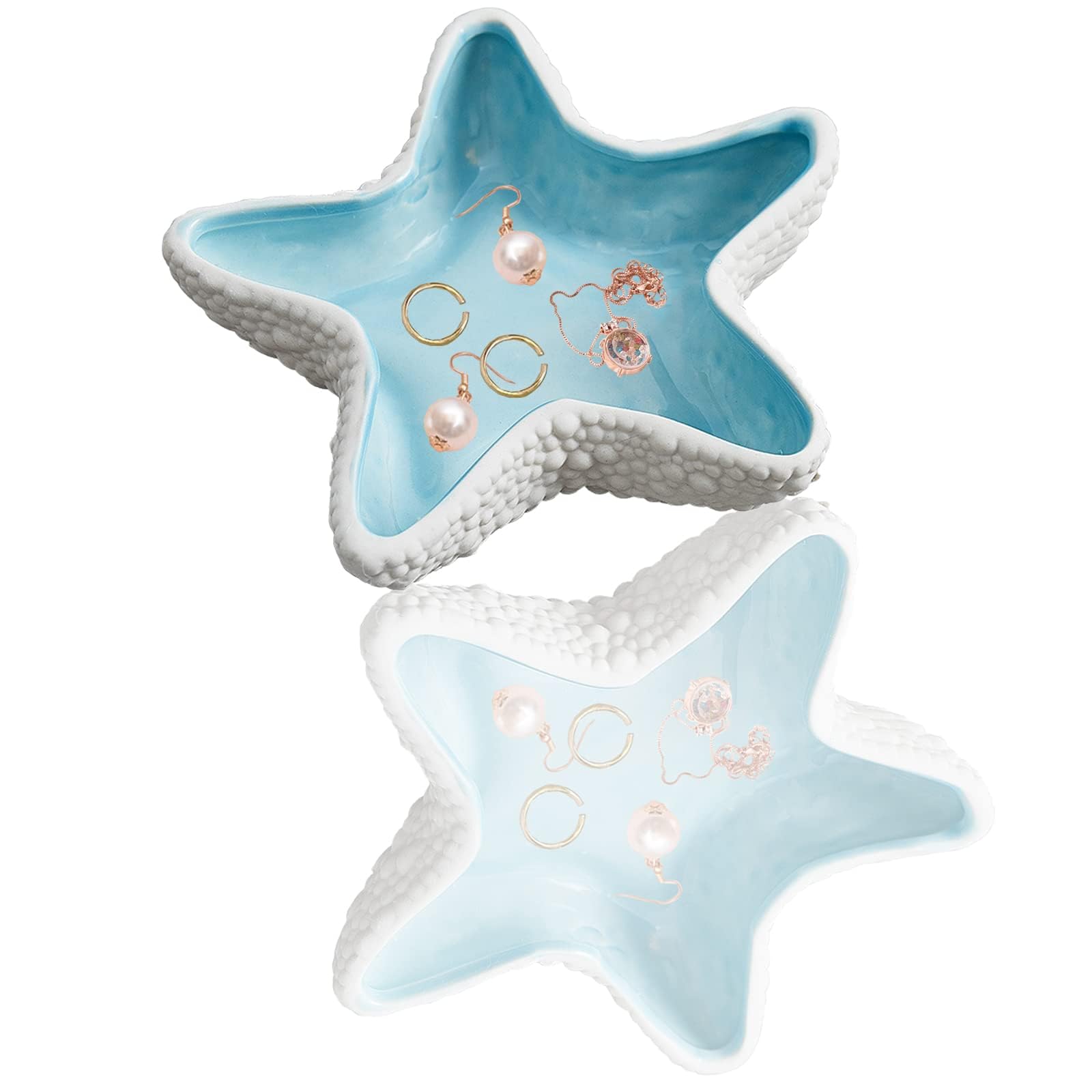 NALACALNALACAL Starfish Jewelry Dish Tray Ceramic Ring Holder for Jewelry Trinket Tray Candy Dishes Jewelry Tray Jewelry Plate Small Key Bowl for Entryway Table Birthday Home Party Decor (A STYLE)