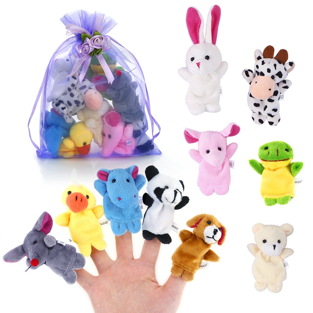 Auihiay 10 Pieces Finger Puppets Set Cloth Plush Doll Baby Educational Hand Cartoon Animal