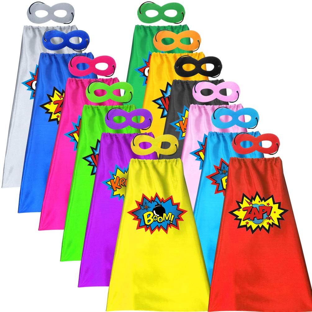 ADJOY Kids Superhero Capes and Masks Birthday Party Dress Up Capes Costume - Mixed Colors (12)