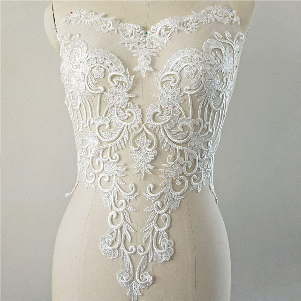 Bridal Dress Lace Applique Shimmery Sequined Embroidery Flower Patch Bodice Lingerie Sewing Motif