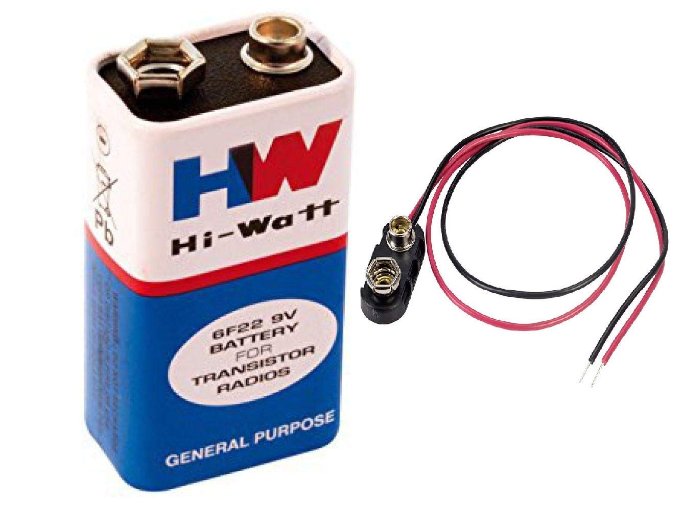 HW/EW Zigshash Audio 9V Hi Watt Battery with Batteries Clip Connector - Pack of 2 Pcs