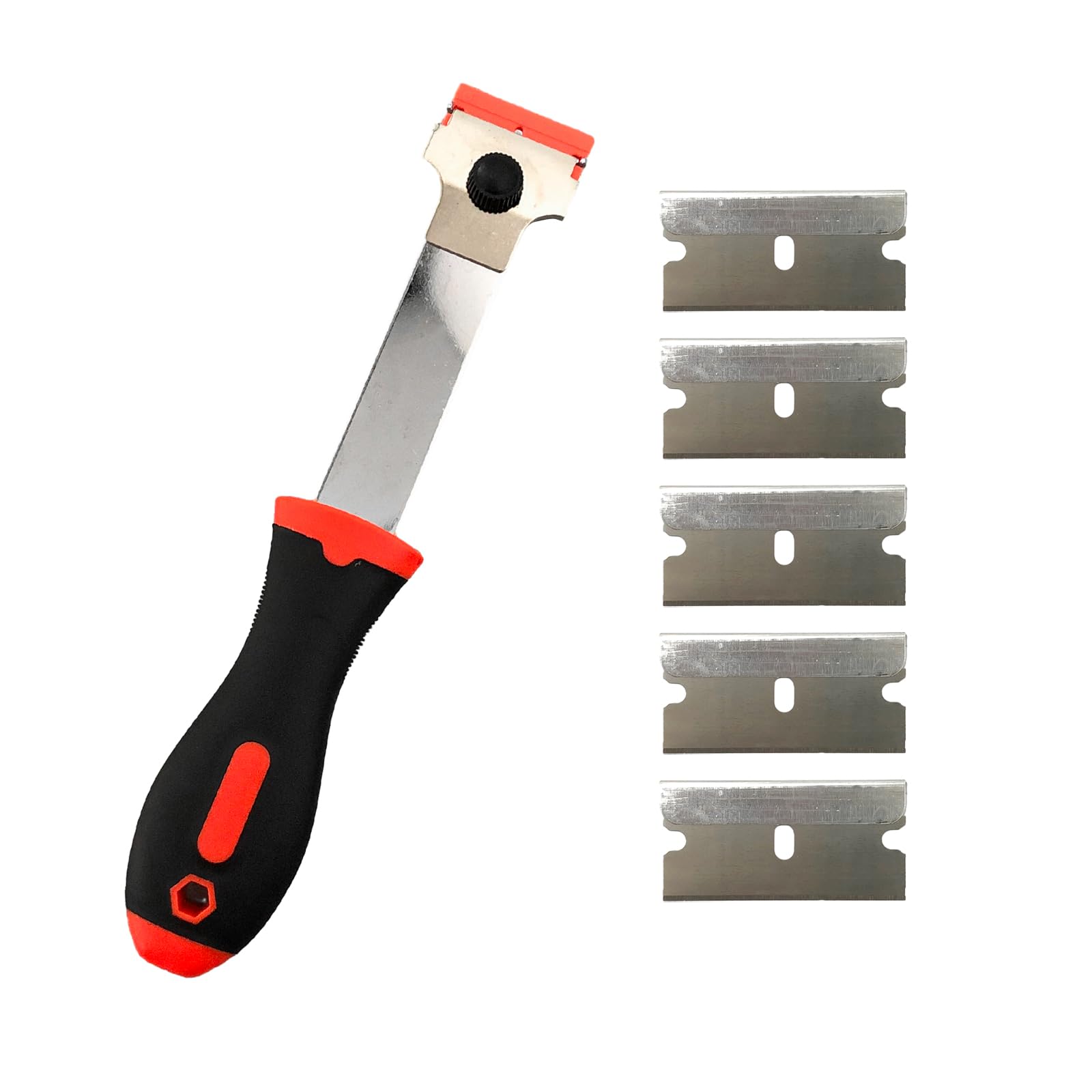 Razor Blade Scraper Tool, Long Razor Scraper with 5 Metal Blades, Multi Funtional Cleaning Scraper to Remove Decal Stickers, Scraper for Car and Other Delicate Surface