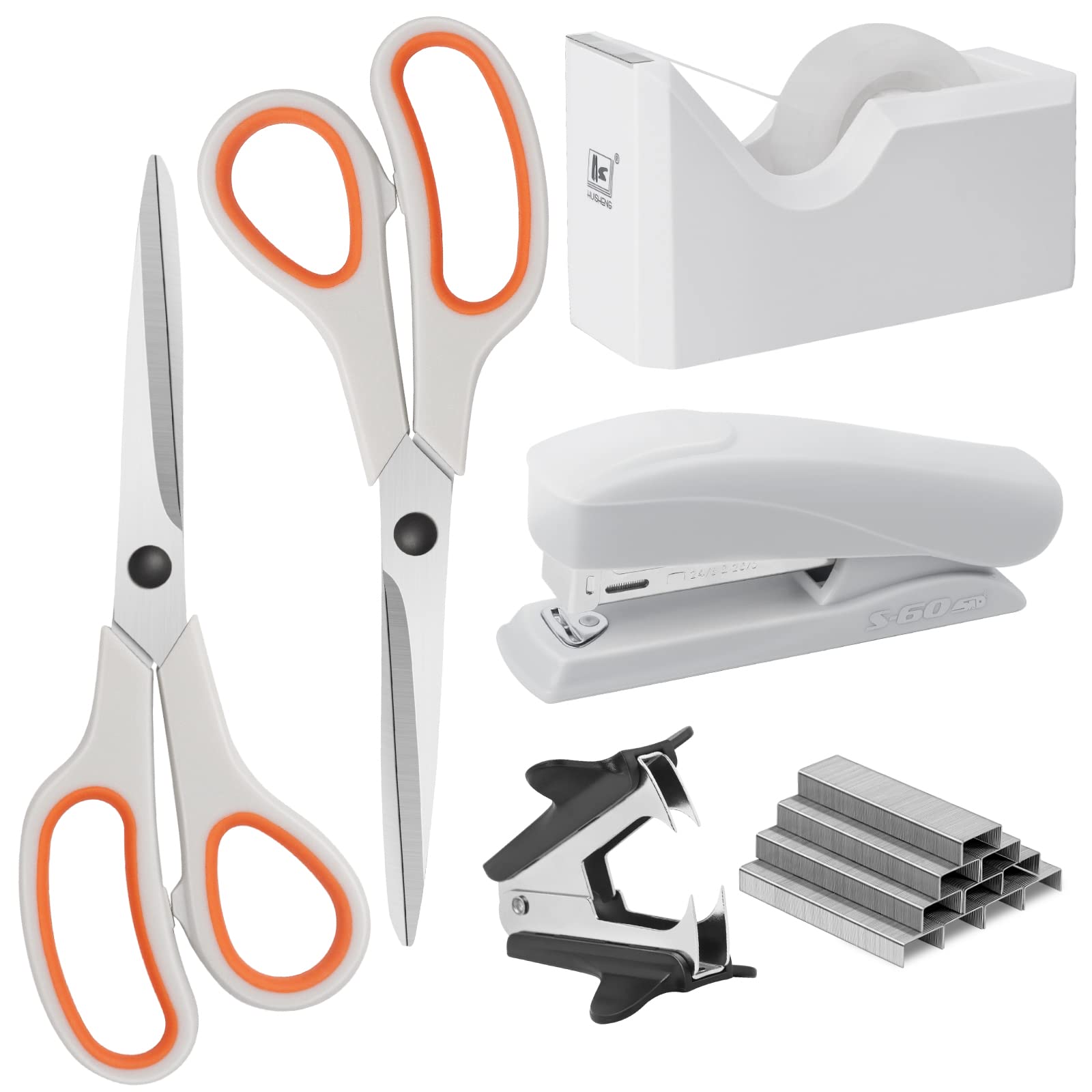 Office Supplies Kit, Desk Accessory Set, Including 2 Scissors, 1 Stapler,1000 Pieces 26/6 Staples, 1 Staple Remover, 1 Tape Dispenser and 1 Tape, Perfect Office Partners