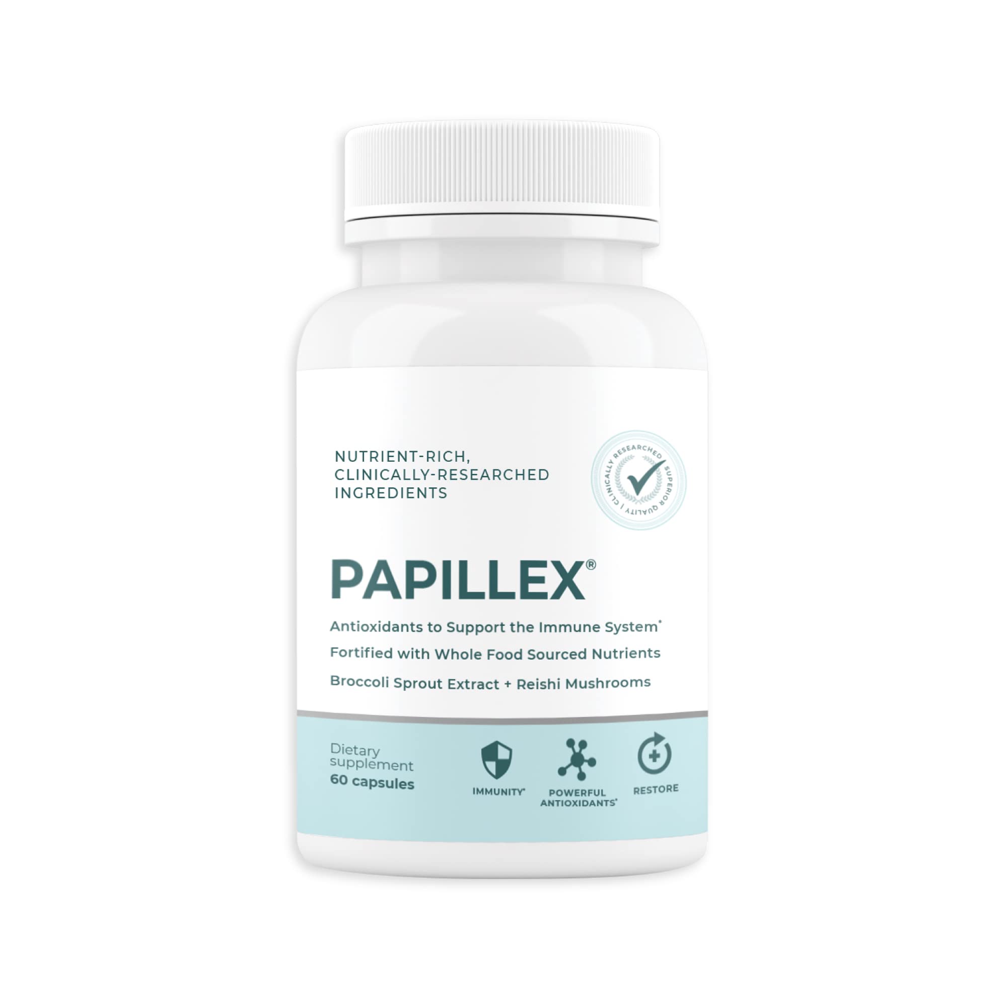 Papillex Food Supplement Tablets - All Natural Immune Support and Defense - Best Immune System Response - Organic 60 Capsules Bottle (Single Bottle)