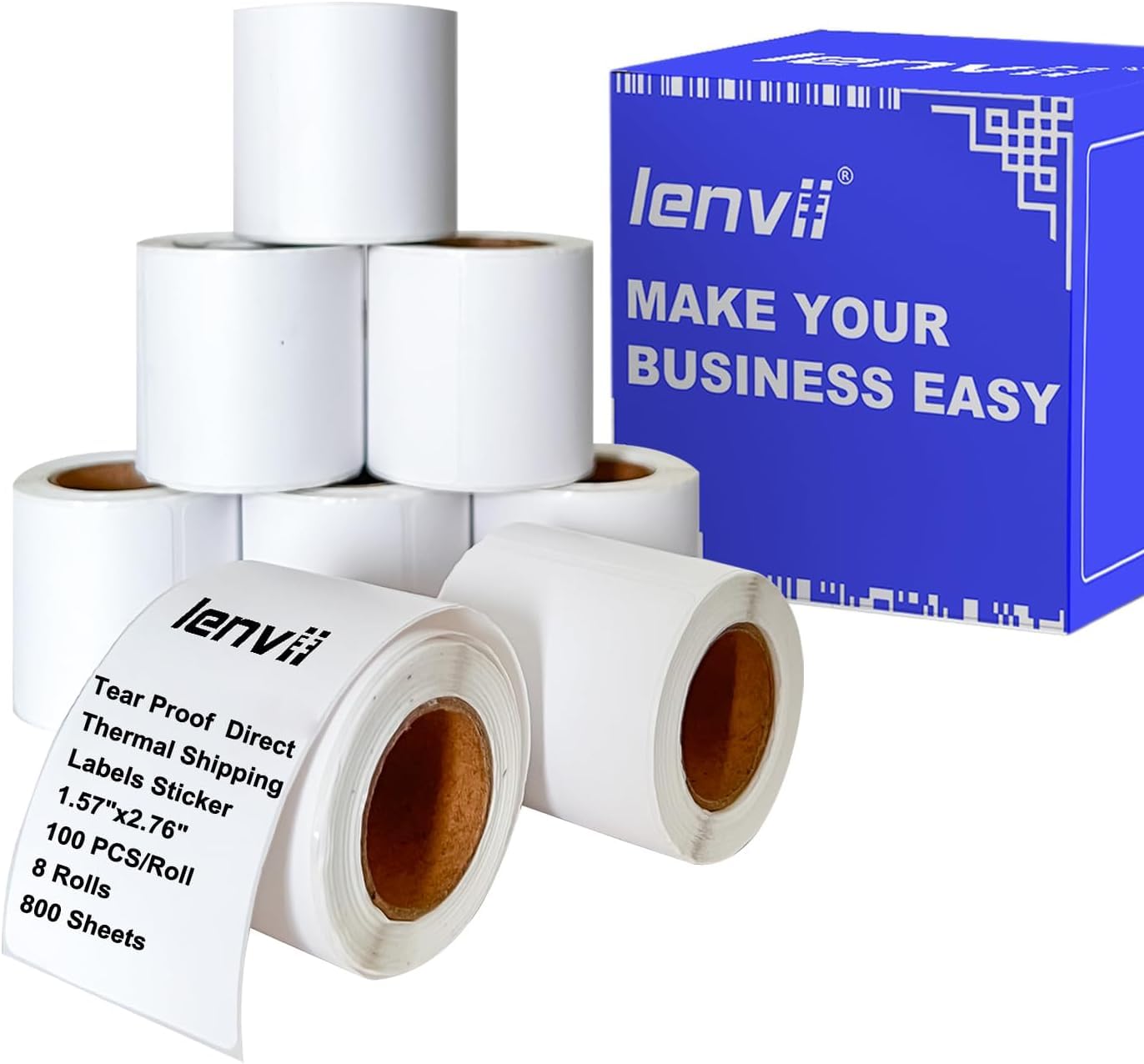 LENVIISynthetic Thermal Label Sticker, Multifunctional Self-Adhesive Label, Suitable for Desktop Label Printers and Portable Labels (Millimetre, 40 × 70 mm (8 Rolls))