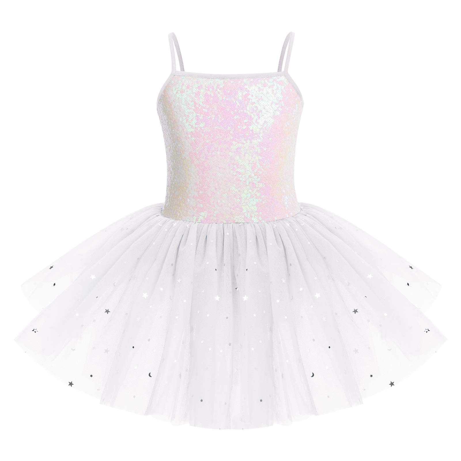 IDOPIPToddler Kids Girls Sequins Camisole Ballet Dance Dress Glitter Stars Tutu Skirted Leotard Ballerina Dancewear Costumes