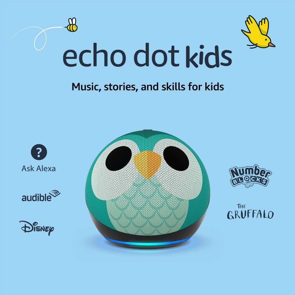 Echo Dot Kids (Newest gen) | Wi-Fi and Bluetooth smart speaker with Alexa | With 1 year of Amazon Kids+ content | Owl