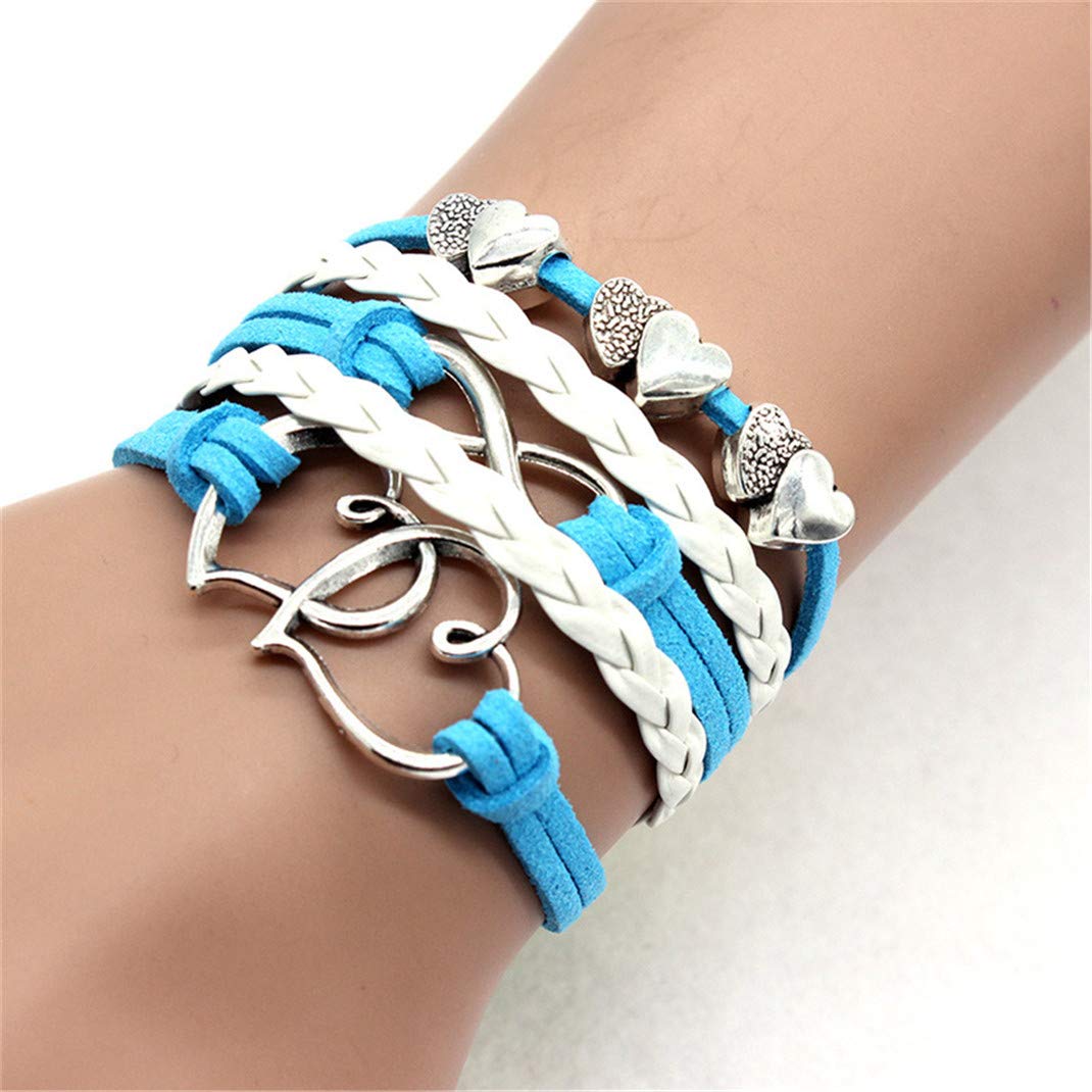 Airlove Leather Wrap Bracelets Girls Double Hearts Infinity Rope Wristband Bracelets