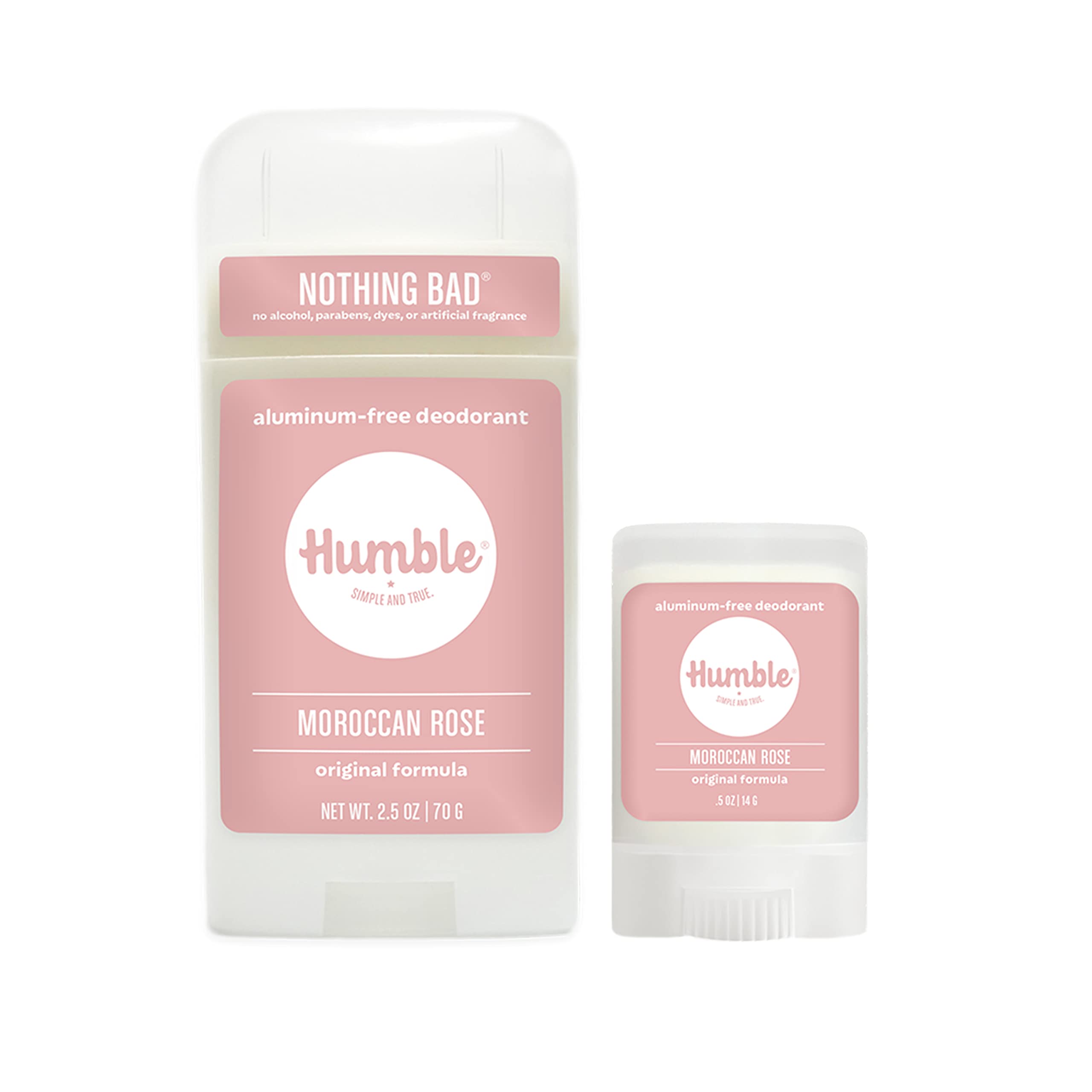 HUMBLE BRANDS Original Formula Aluminum-free Deodorant. Long Lasting Odor Control with Baking Soda and Essential Oils, Full and Travel Size (Moroccan Rose)