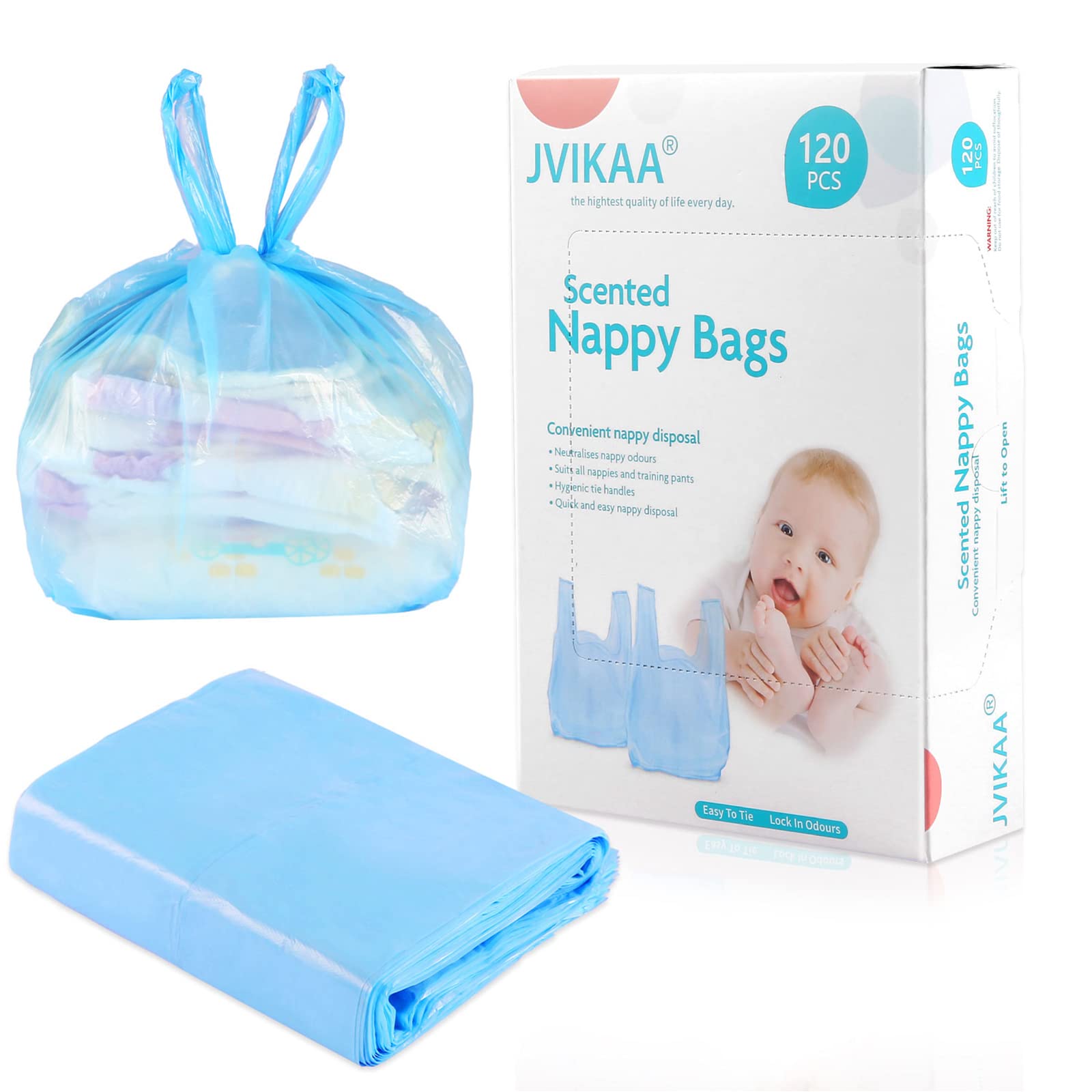 Disposable Diaper Bags, Baby Diaper Bag Scented Waste Bags Eco-Friendly Diaper Trash Bags Easy Tie Handles For Home, Travel, Pets 120PCS