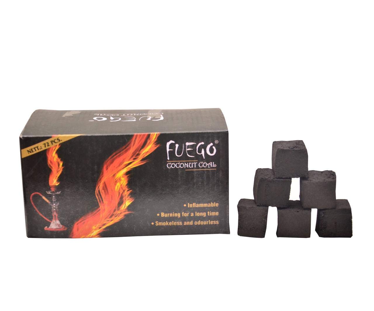 1kg Fuego Coconut Odorless Square Shaped Hookkah Charcoal Hukkaa Coal smokeless 72 Pcs(1 kg)