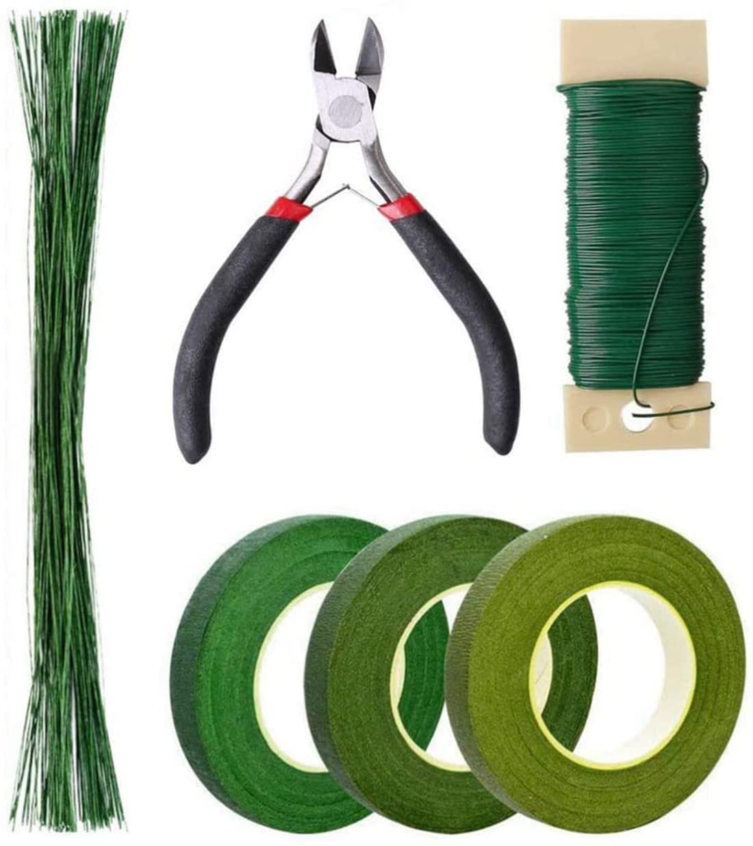 KASTWAVE Floral Arrangement Kit, Floral Tapes & Wraps Floral Wire Cutter, Green Floral Tape, 22 Guage Floral Stem Wire, 26 Gauge Green Floral Wire for Bouquet Stem Wrap Florist, 6 Pcs