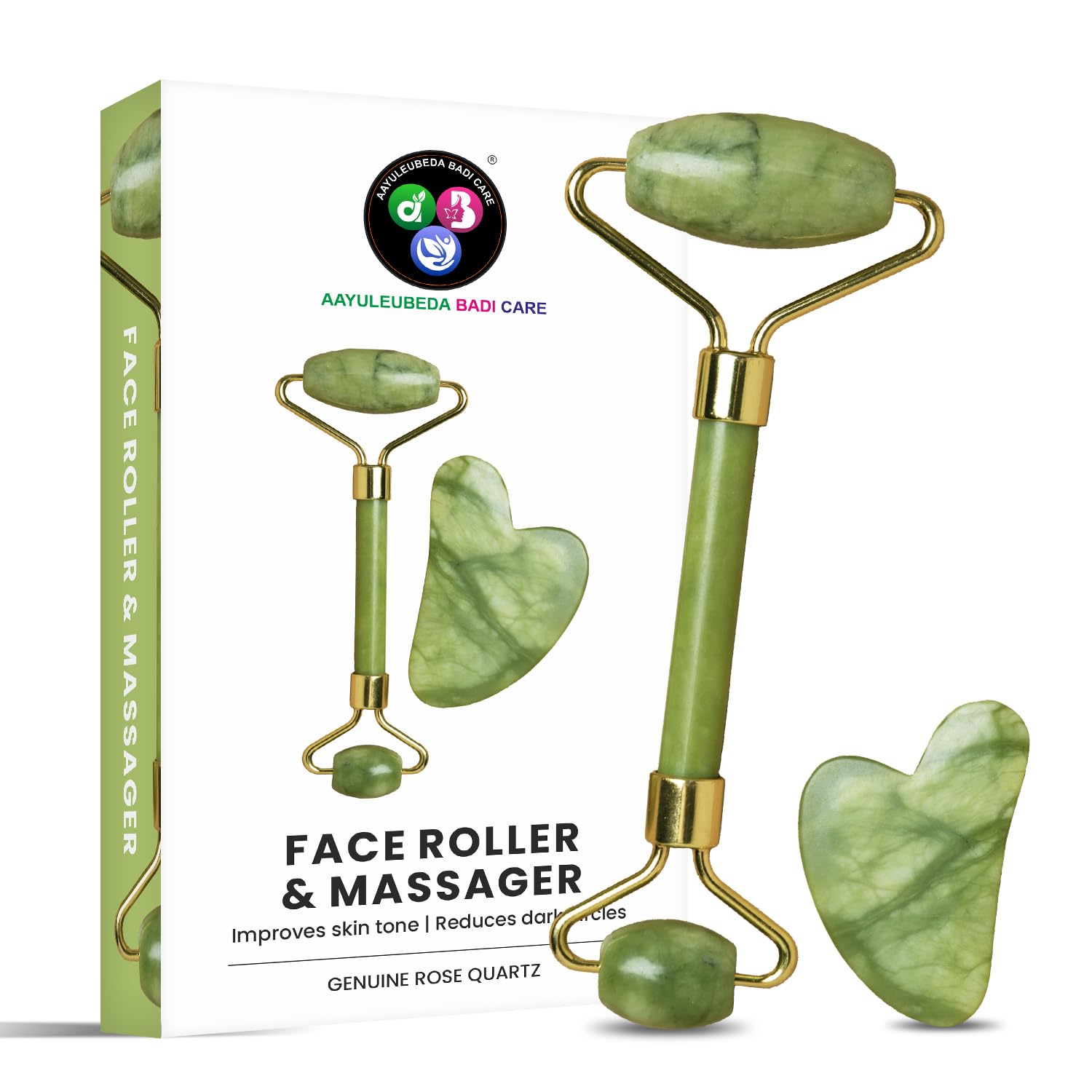 Aayuleubeda Badi Care ABC Face Roller & Massager Anti-Aging Facial Roller Natural Green Jade Beauty Massager Tool Skin Tool for Face Neck Eye to Reduce Wrinkles and Relax Body Muscles (Stone Roller)