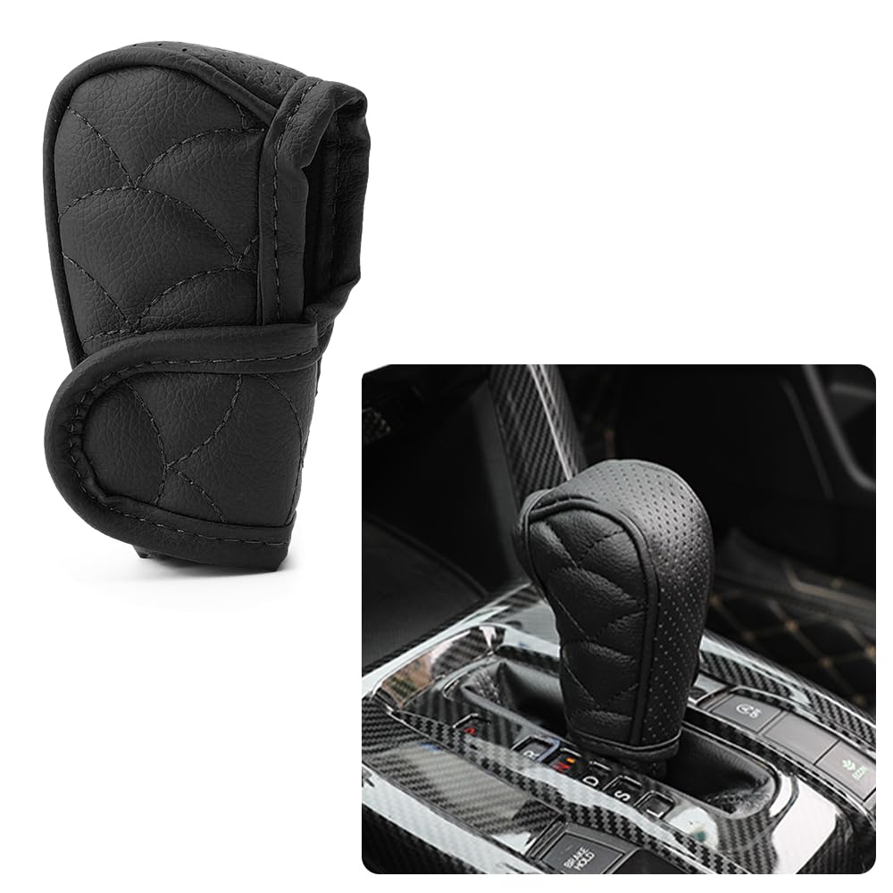 Car Gear Shift Cover,Leather Gear Shifter Cover for Protecting Stick Shift Knob,Universal Breathable Car Shifter Cover Car Interior Accessories for Most Cars Trucks SUVs (Black)