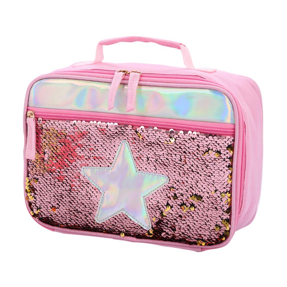 TENDYCOCO Lunch Box for Girls Reversible Sequin Lunch Box Mermaid Lunch Tote Insulated Lunch Bag for Kids Mini Cooler Bag Glitter Lunch Box