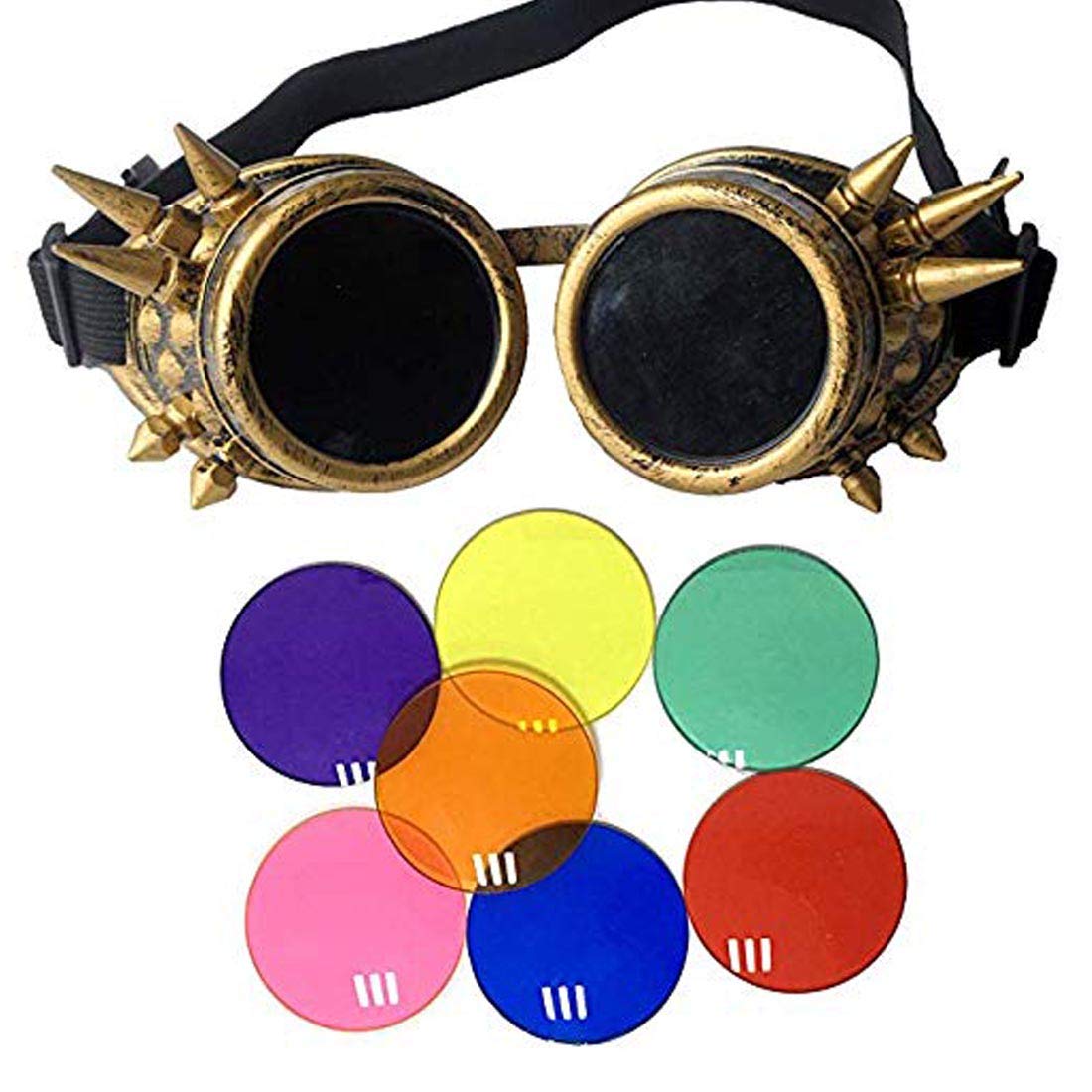 Lelinta Spiked Goggles Steampunk Welding Goth Cosplay Vintage Goggles Rustic,Copper frame + 7 pairs of different colours lens,Adjustable