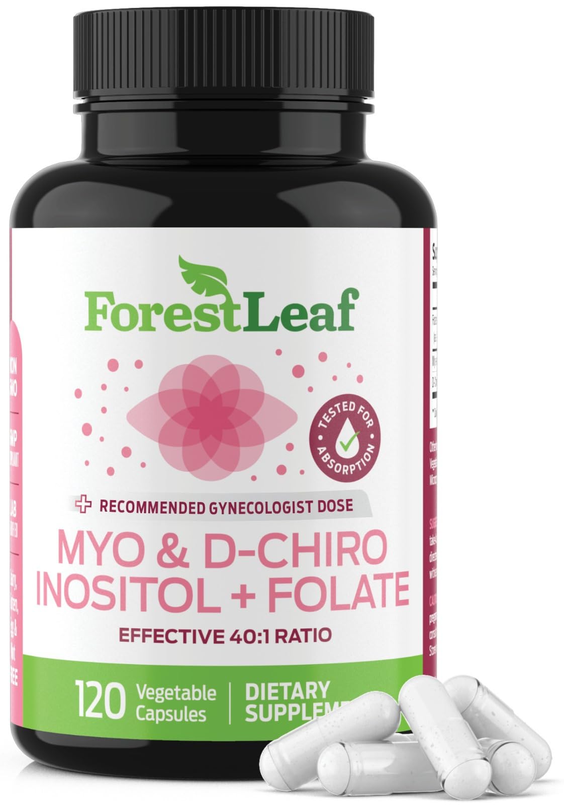 ForestLeaf Myo-Inositol & D-Chiro Inositol with Folate Supplement - 40:1 Ratio 2000mg Myo and D-Chiro Inositol Capsule