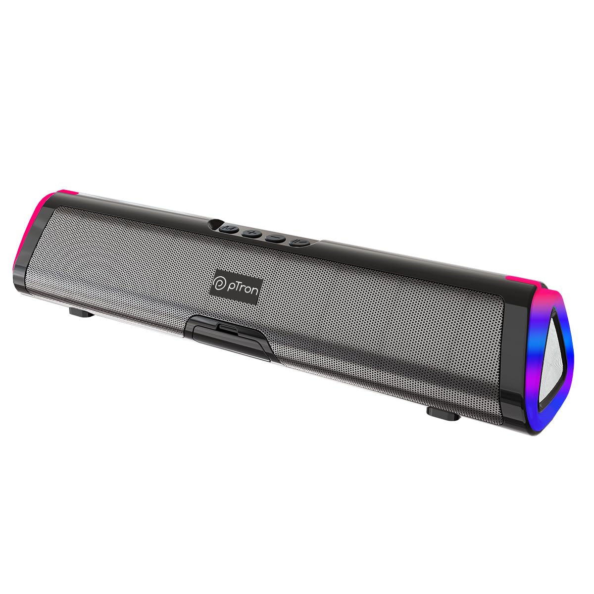 pTron Fusion Boom 20W Bluetooth Soundbar Speaker, Immersive Sound, RGB Lights, Metal Grill, Soundbar for Phone/TV/Laptop/Tablets, BT5.3/Aux/TF Card/USB Playback & TWS Pairing (Black)