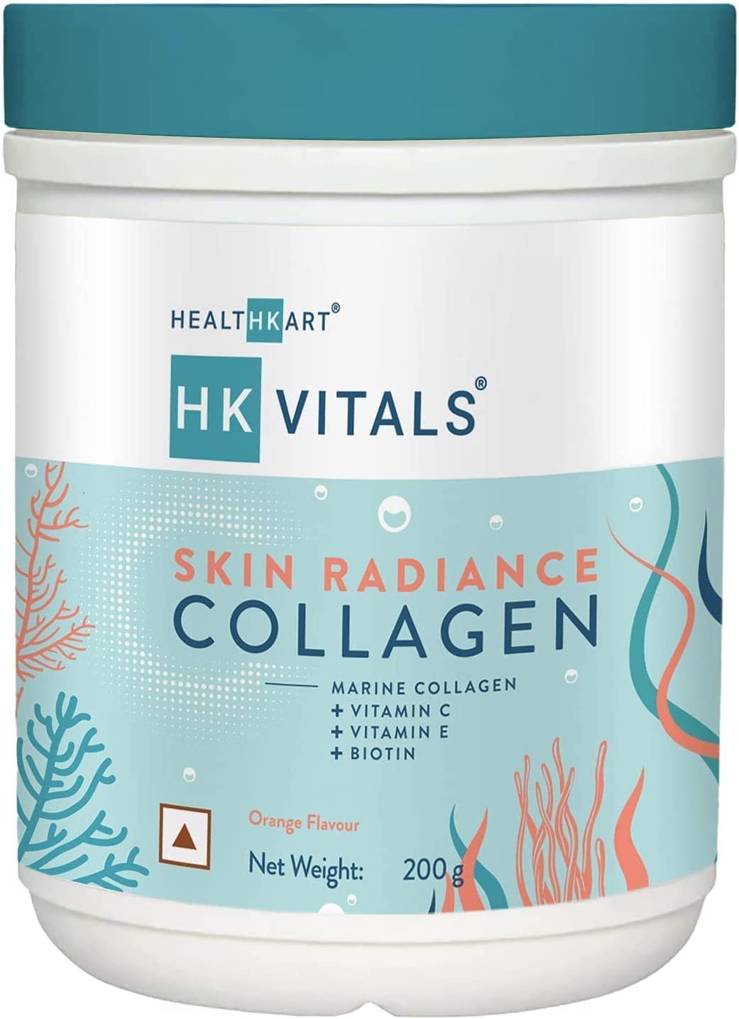 PUBHealthKart HK Vitals Skin Radiance Collagen Supplement, with Biotin, Vitamin C, E, and Sodium Hyaluronate, for Healthy Skin, Hair & Nails, Orange, 200 g