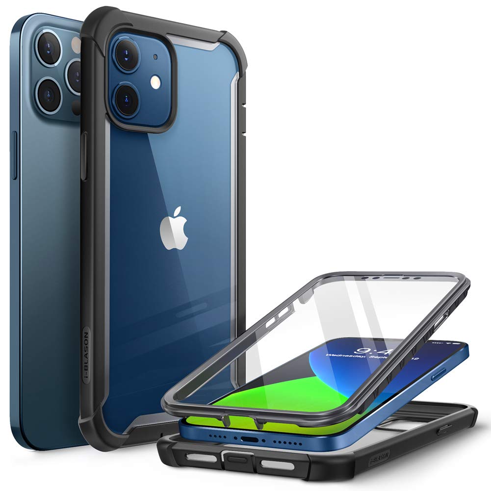 i-BlasonAres Case for iPhone 12, iPhone 12 Pro 6.1 Inch (2020 Release), Dual Layer Rugged Clear Bumper Case with Built-in Screen Protector (Black)