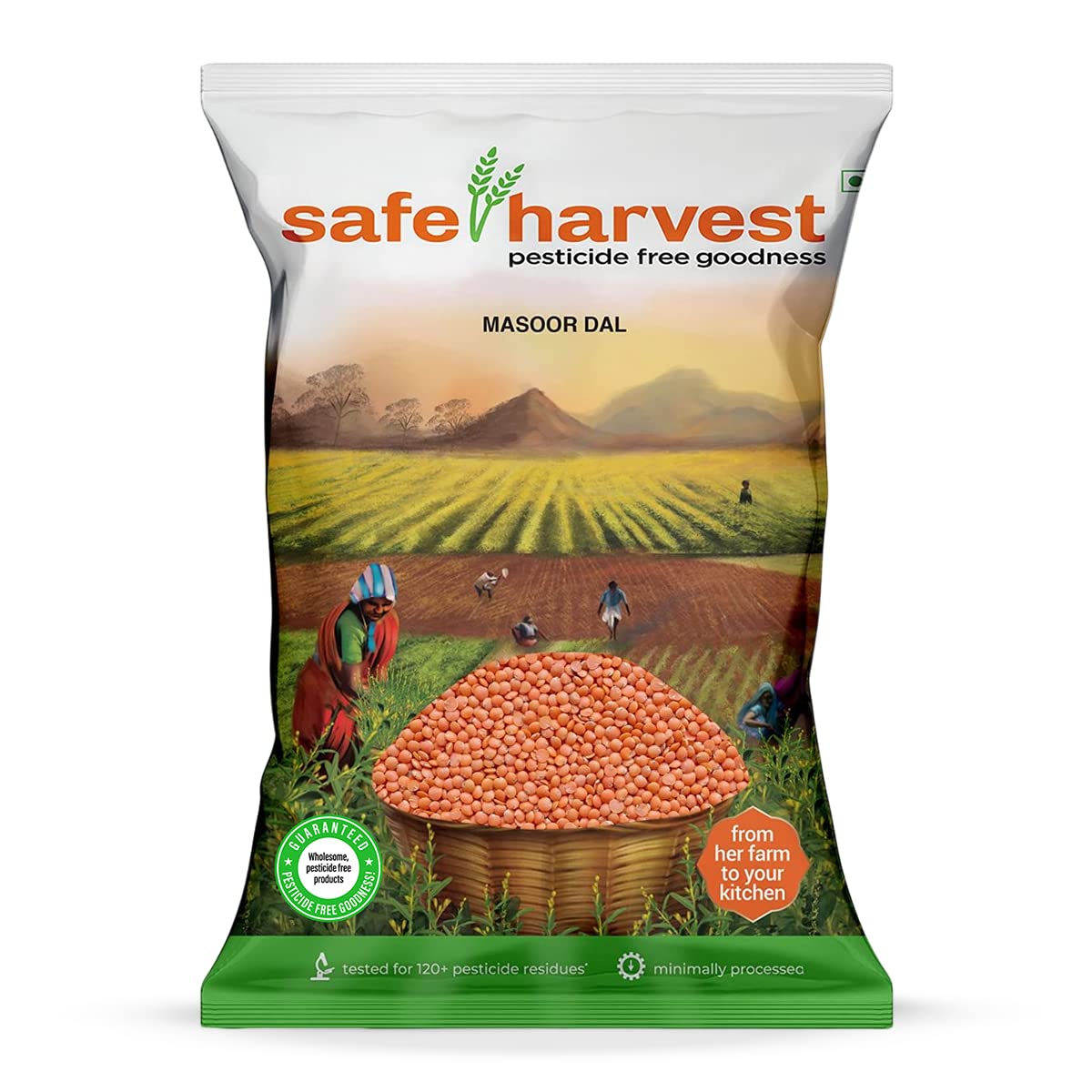 Safe Harvest Pesticide-Free Unpolished Red Masoor Dal(Split) | Pure & Natural - 1kg