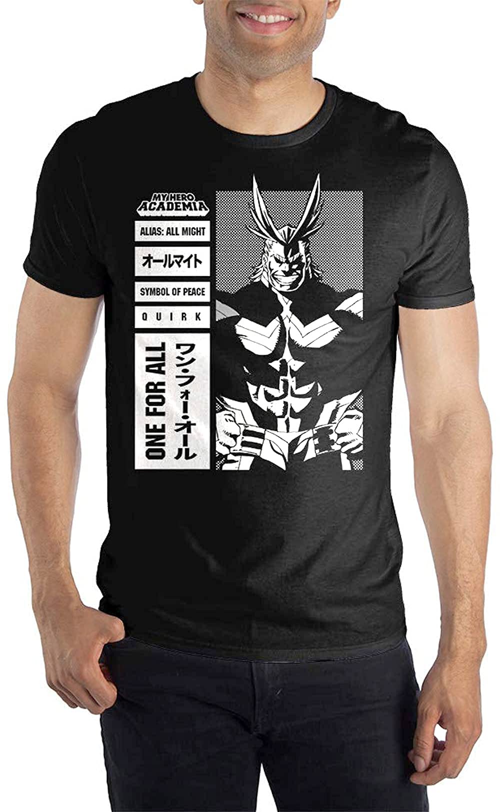 BioworldMHA My Hero Academia All Might One for All Men's Black Graphic Tee Shirt-3XL