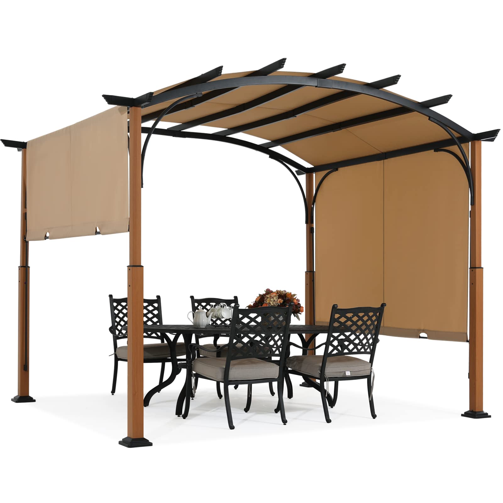 MASTERCANOPY 10' X 12' Outdoor Retractable Pergola with Sun Shade Canopy Patio Metal Garden Pergola,Beige