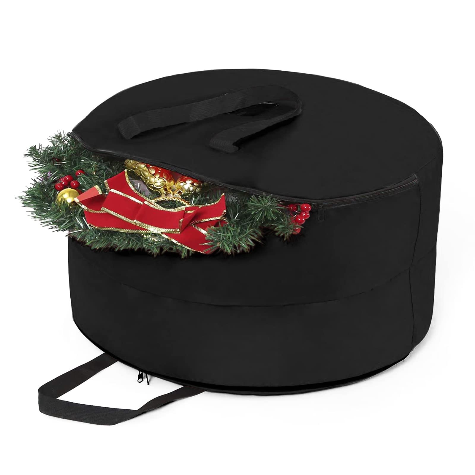 Vencer 30" Christmas 2 Layers Heavy Duty 600D Oxford Wreath Storage Bag,Extra Storage in Central Part,Black,VHO-017