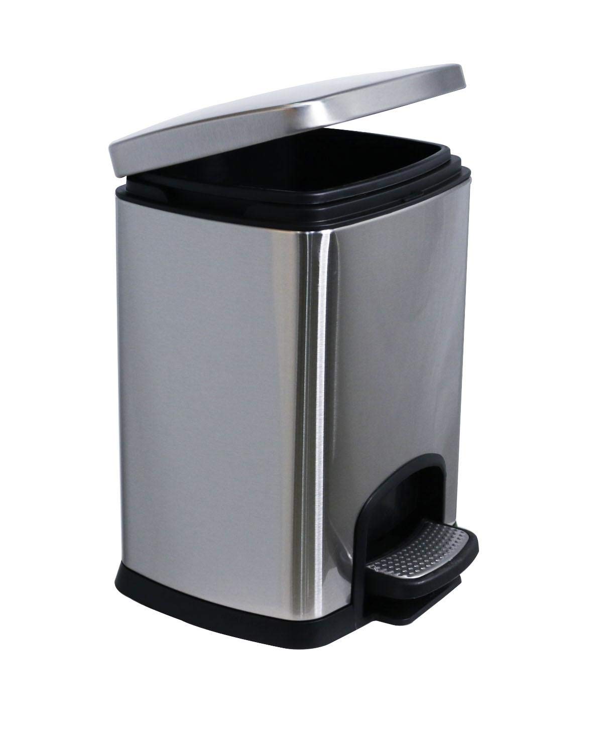 GRACE KITCHENStainless 12 Liters Step-on Waste Bin, Stainless Steel Foot Pedal Trash Bin Easy-close Lid