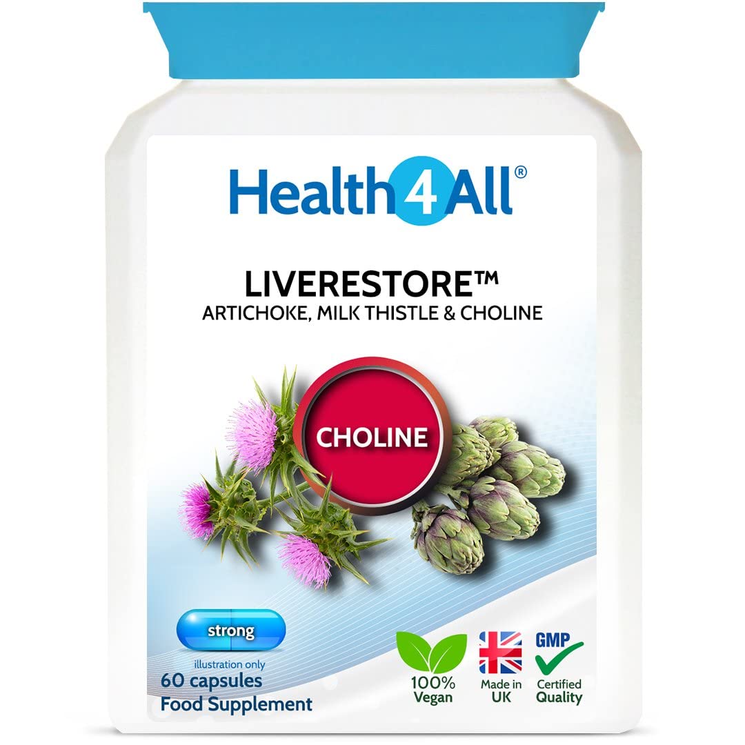 Liverestore Capsules with Artichoke, Milk Thistle and Choline. Vegan Capsules for Liver Health. Made in The UK by Health4All, 60 Capsules (V)