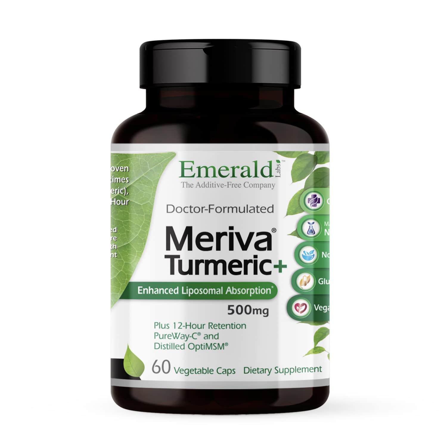 EMERALD LABS Meriva Turmeric Plus - Formulated with Turmeric, OptiMSM and PureWay C - Antioxidant Properties - Gluten Free, Vegan, Non-GMO - 60 Vegetable Capsules